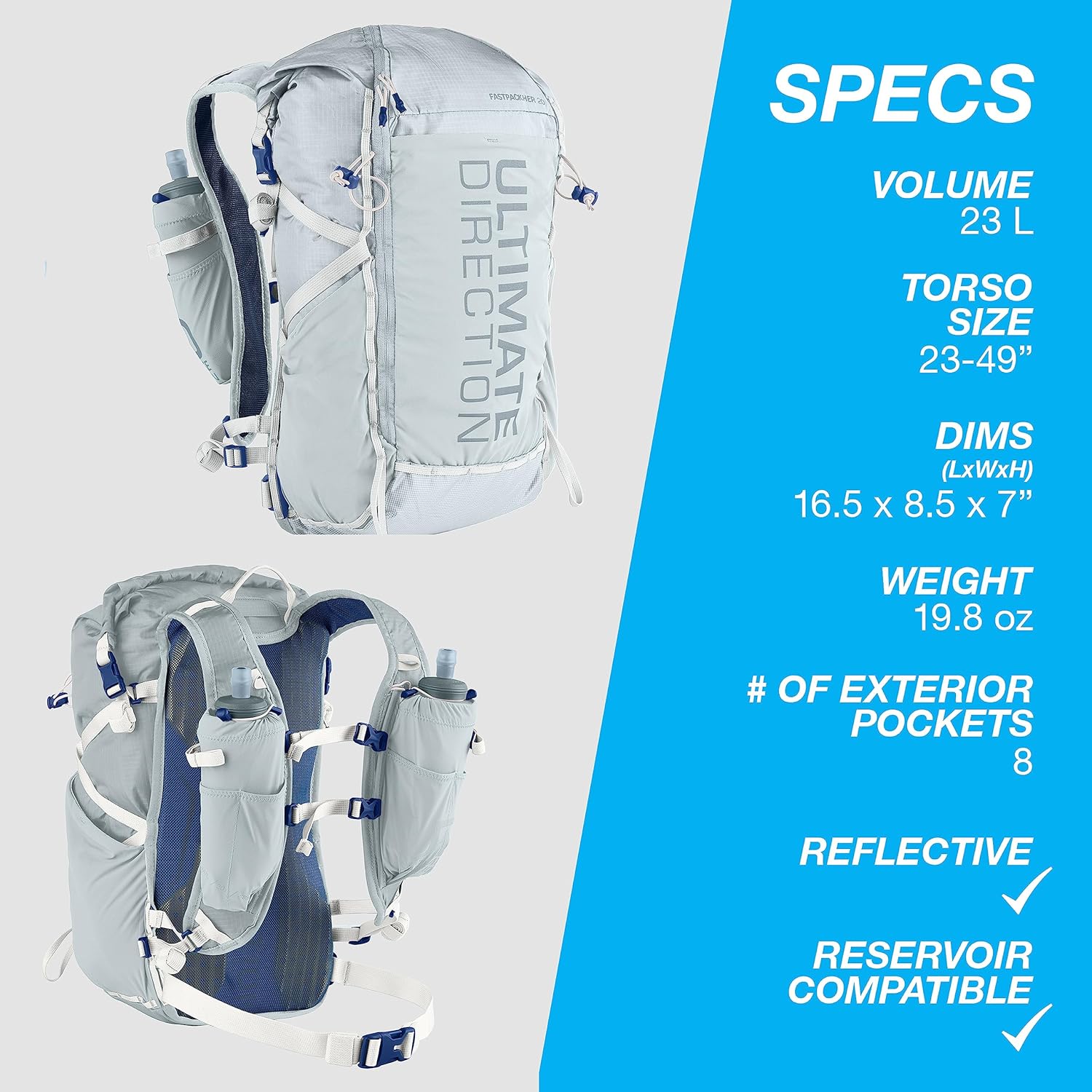 Ultimate Direction FastPackHer 20L 2.0 – Lightweight Running Hydration Backpack, Women’s Specific Fit, Shoulder Strap Pockets, Upgraded for 2023