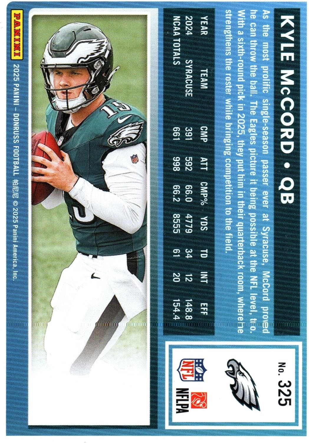 Kyle McCord Rated Rookie Black Press Proof Serial Numbered 2/10 Collectible Basketball Card - 2025 Donruss Basketball Card #325 (Eagles)