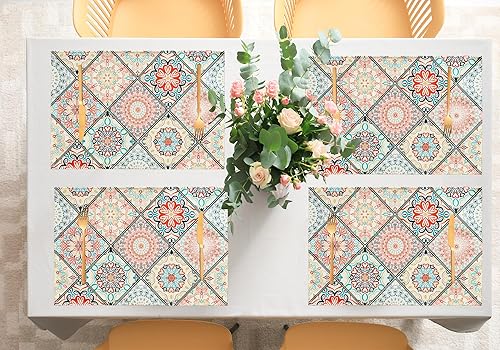 Miniatura 7 de Juego de 4 manteles individuales bohemios de lino lavables, resistentes al calor, lavables, manteles individuales rectangulares de tela impermeable