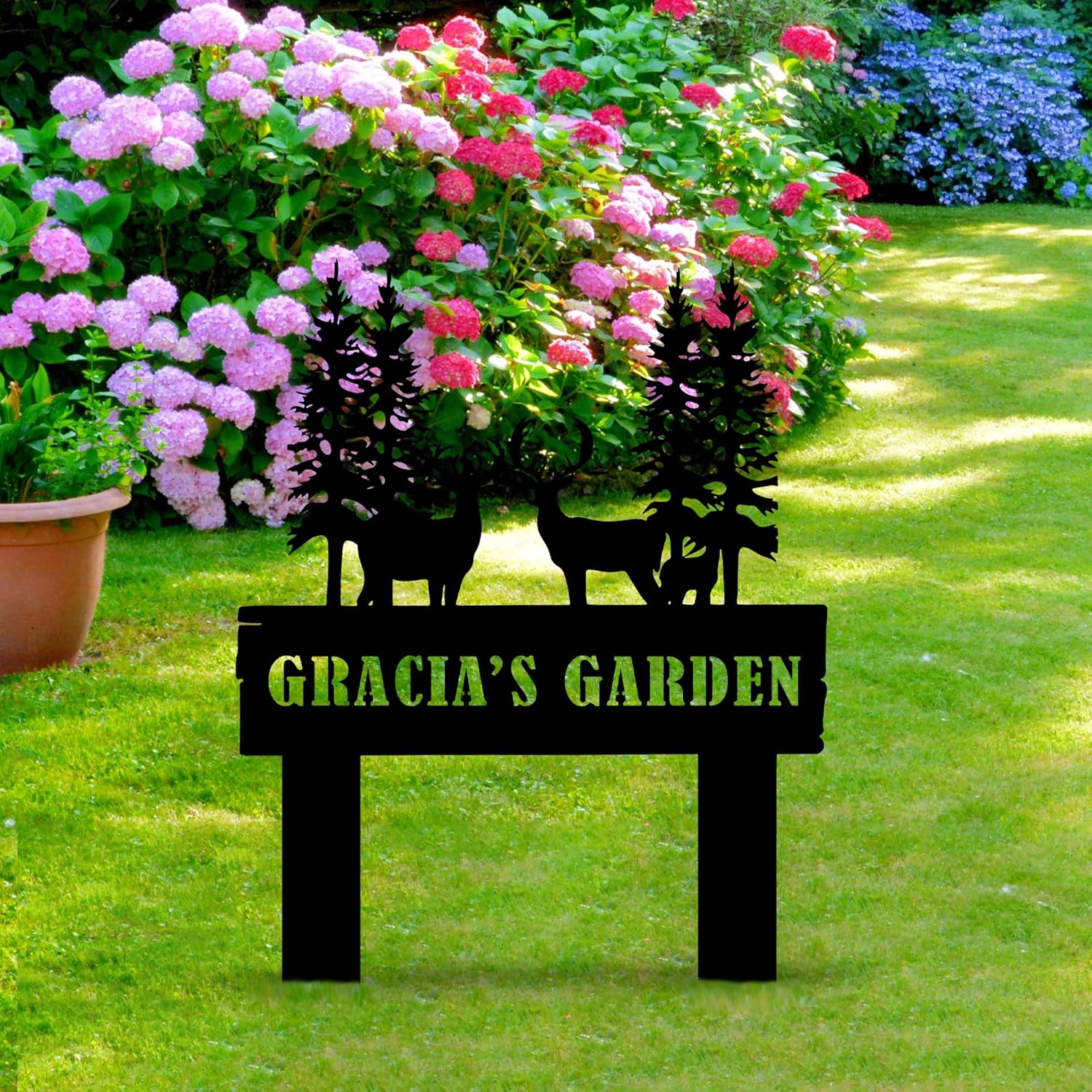 Personalized Deer Garden Sign with Stakes, Custom Metal Garden Decor, Large Deer Stake for Farmhouse, Metal Yard Art, Gift for Grandmother, Gift for Mom, Patio Garden Decorations, Housewarming Gift