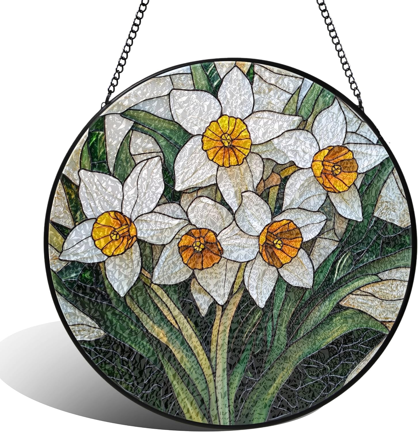 White Daffodil Flowers Stained Acrylic Window Hanging Flower Sun Catcher Decorative Floral Suncatcher Summer Garden Decor Gift for Women Men Wall Art Inoor and Outdoor Use 7.4 in