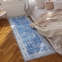 Vista 2 de Rugcomf Alfombra de pasillo de 2' 6'' x 8' lavable, alfombra boho suave, antideslizante, de lana sintética, alfombra vintage para cocina, entrada