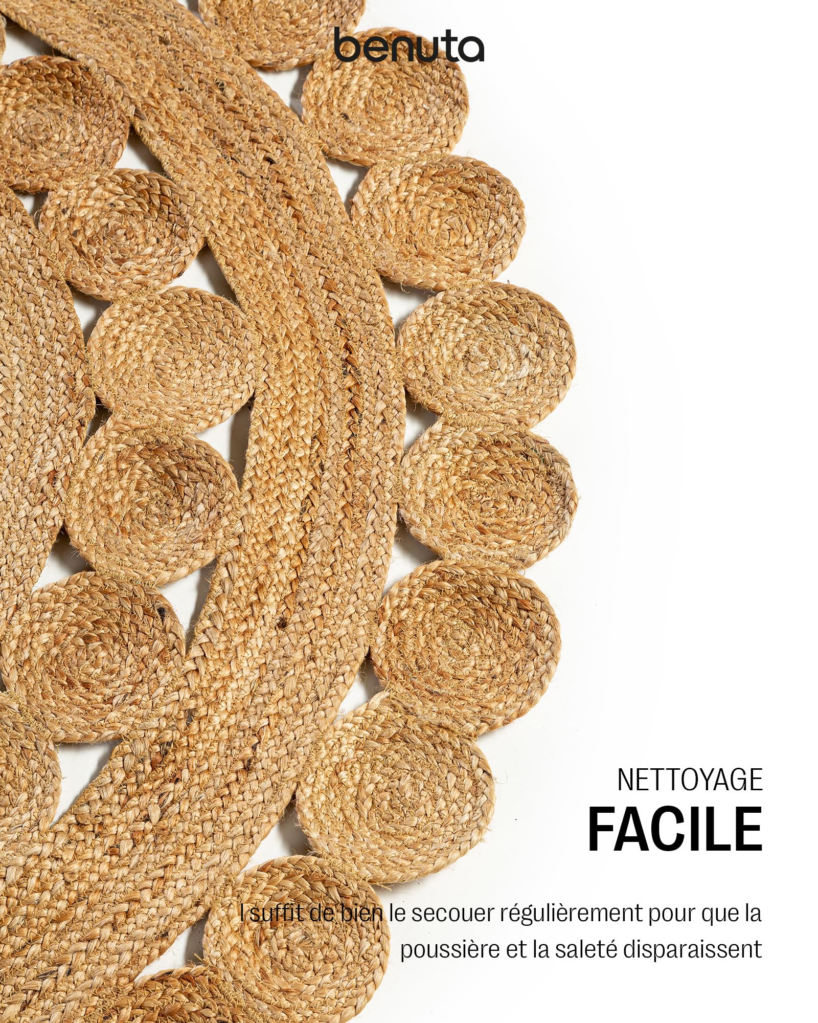 benuta Jutta Tapis en Jute - Marron Clair Rond 120 cm - Tapis de Salon tissé à la Main - Design Naturel - Convient pour Chauffage au Sol