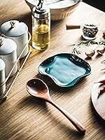 Vista 4 de Soporte para cuchara, soporte de cuchara de cerámica con borde con volantes para estufa, moderna decoración de cocina, soporte para cucharón