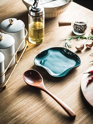 Miniatura 4 de Cormomu Soporte para cuchara, soporte de cuchara de cerámica con borde con volantes para estufa, moderna decoración de cocina, soporte para cucharón