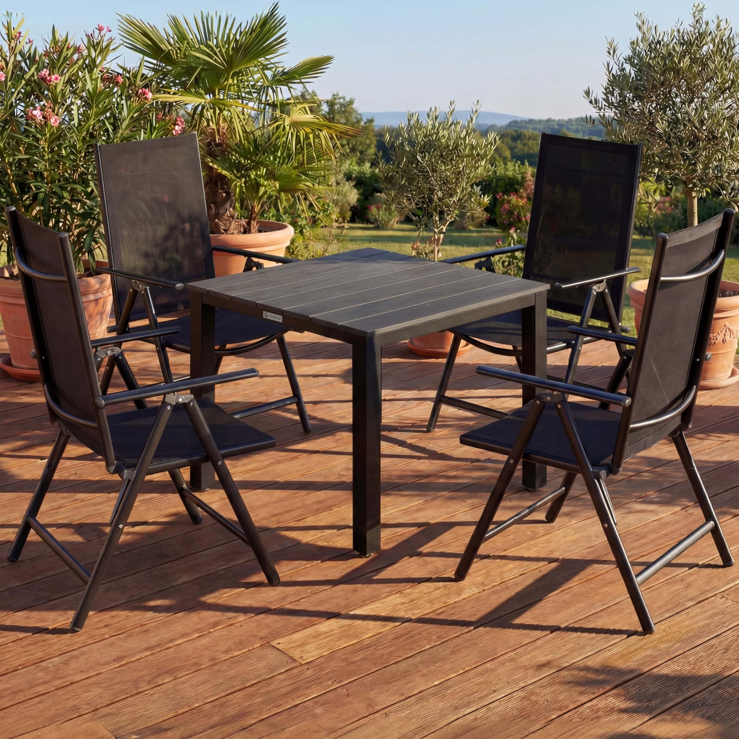Casaria® Gartenmöbel Set 4 Stühle mit WPC Tisch 80x80cm Aluminium Sicherheitsglas Wetterfest Klappbar Modern Terrasse Balkon Möbel Sitzgruppe Garnitur Bern