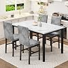 HOOSENG Dining Table and Chairs Set 4, Faux Marble Tabletop with 4 Upholstered Velvet Chairs, Kitchen Table Set for Apartment, White & Grey