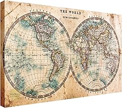 Wallazz Modern Paintings Living Room World, World Map, Map - 100% Made in Italy - Custom Canvas Print - Bedroom Picture - Artisan Quality - 70 x 140 cm