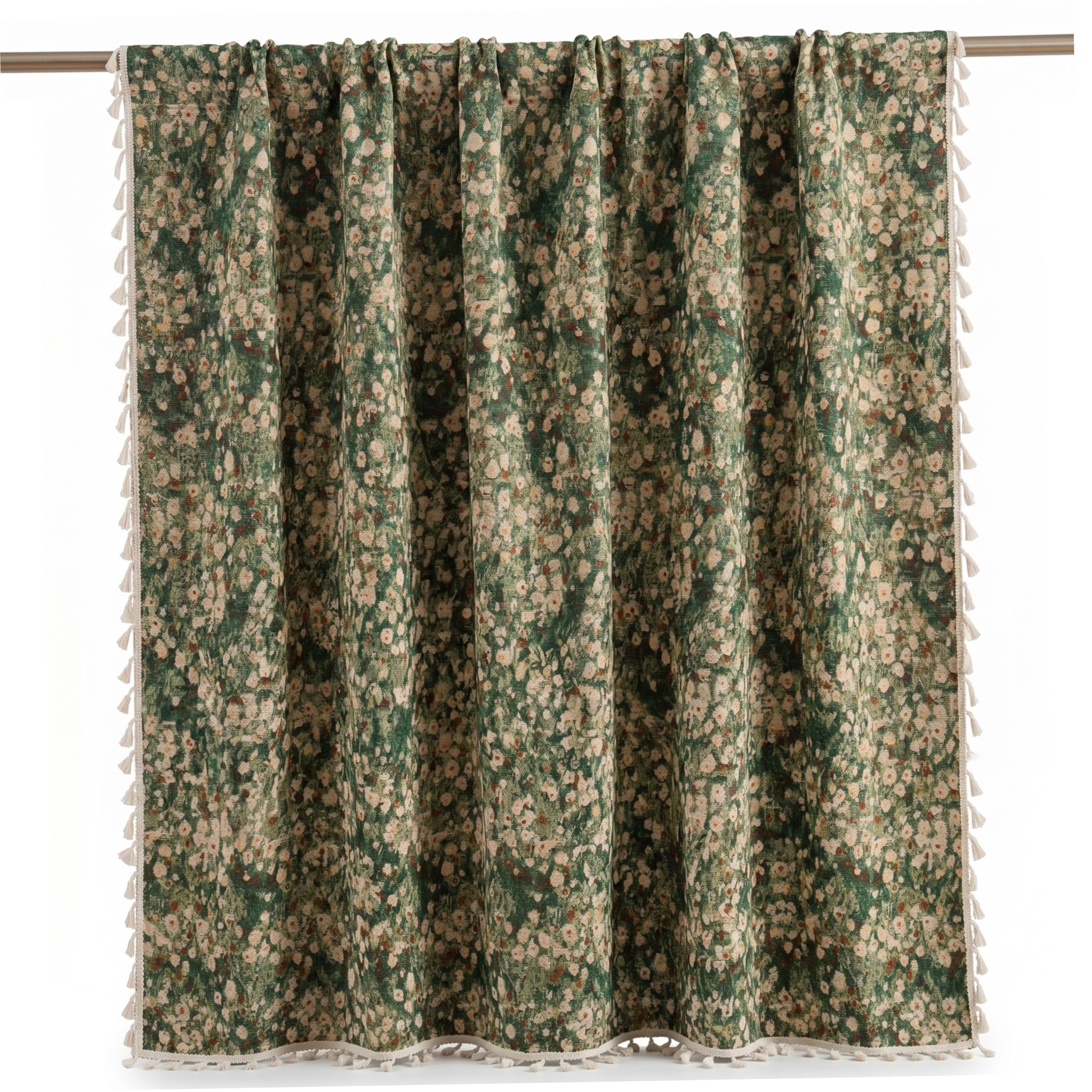 Rideaux botaniques rideaux jacquard floraux bohèmes avec glands de fenêtre vintage vert