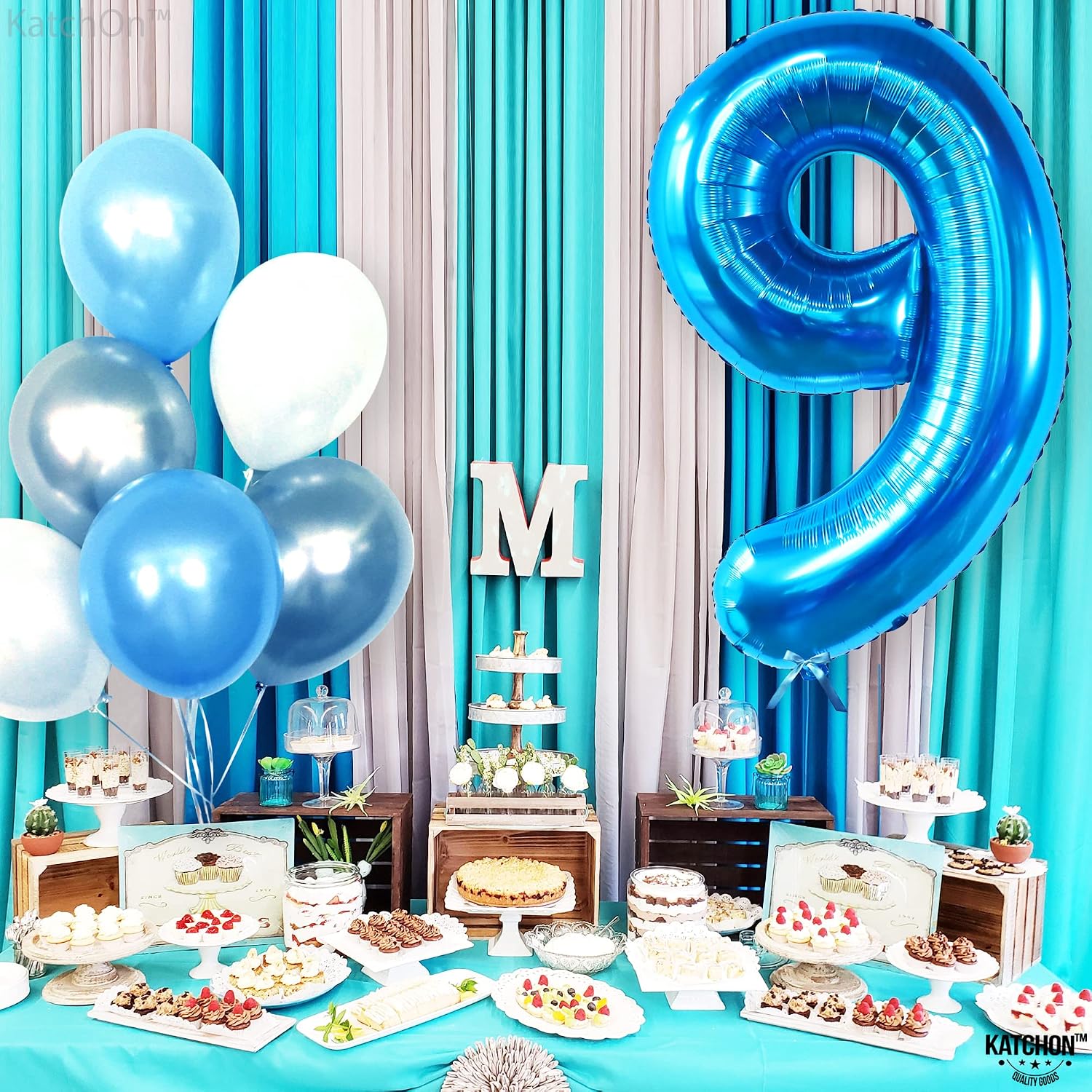 KatchOn, Giant Blue Number 9 Balloon - 40 Inch | Foil 9 Birthday Balloon for 9th Birthday Decorations | 9th Anniversary Decoration | Blue Party Decoration