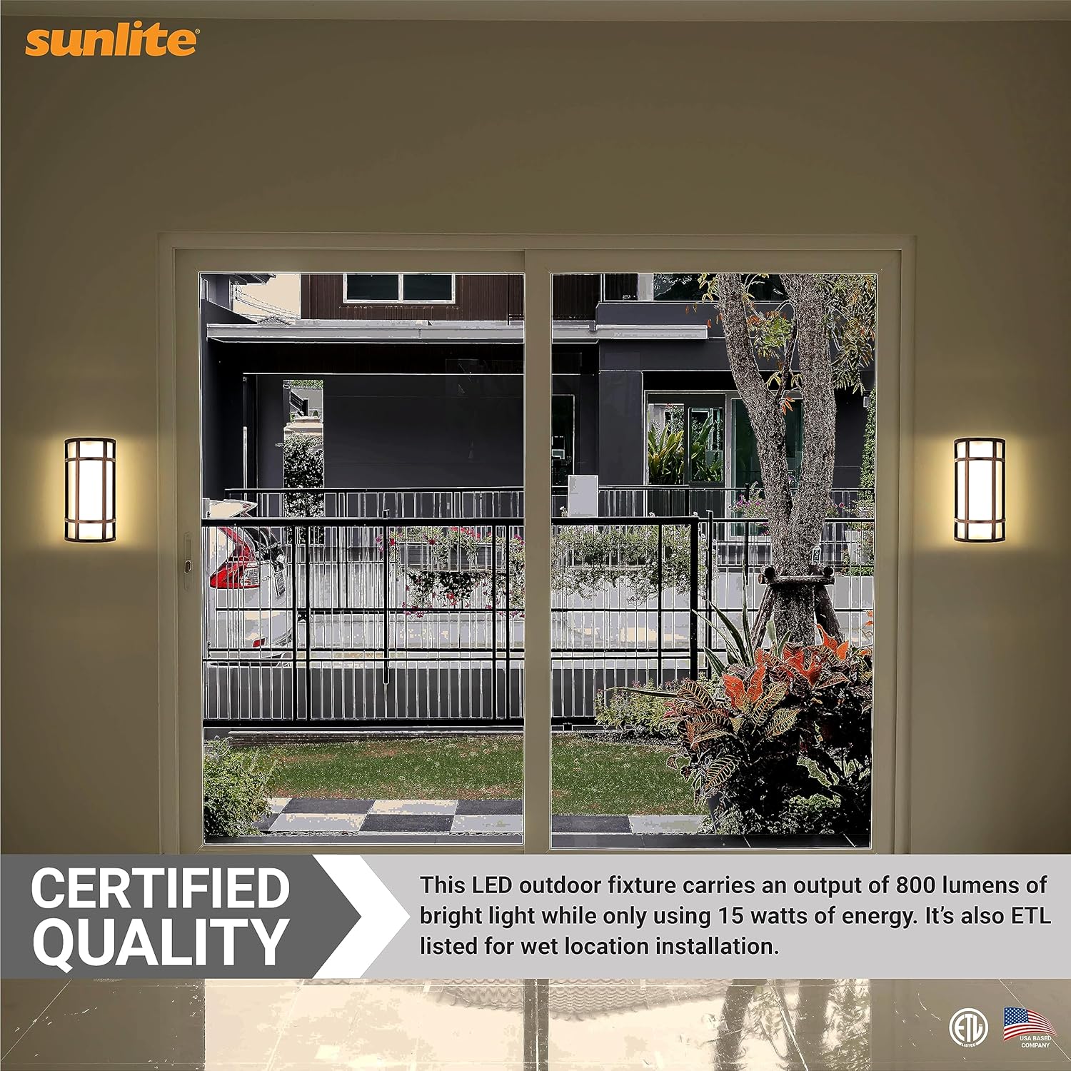 Sunlite 81434 12” LED Outdoor Mission Style Light Fixture, Half Cylinder Wall Sconce, Selectable 3 CCT 3000K-5000K, 15 Watts, 800 Lumens, Non-Dimmable, Black Frame, for Porches, Garage & Entryways