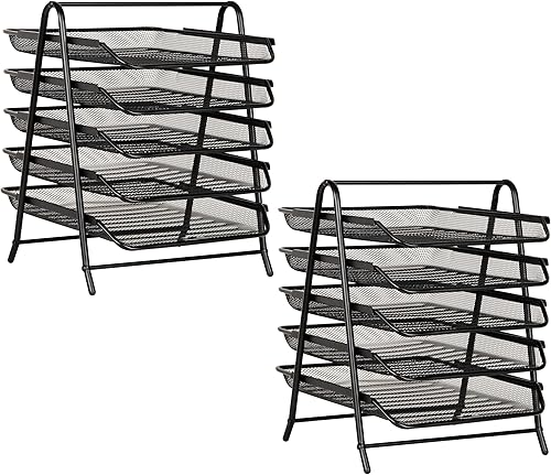 Miniatura 8 de Mind Reader Network Collection, bandeja de papel de 5 niveles, almacenamiento de archivos, organizador de escritorio, malla metálica, juego de 2,