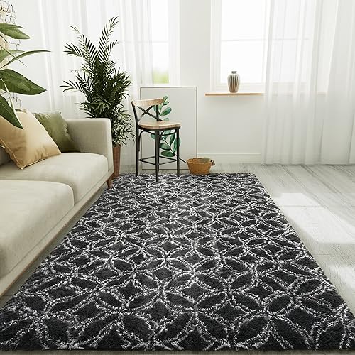 LOCHAS Alfombra de área de 5 x 8 pies para dormitorio, sala de estar, alfombras modernas marroquíes esponjosas para decoración del hogar, decoración