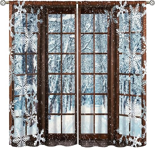 Miniatura 9 de Cortinas opacas para el día de la nieve de invierno, hermoso bosque, amanecer, día de nieve, paisaje, decorativo, impreso, sala de estar,