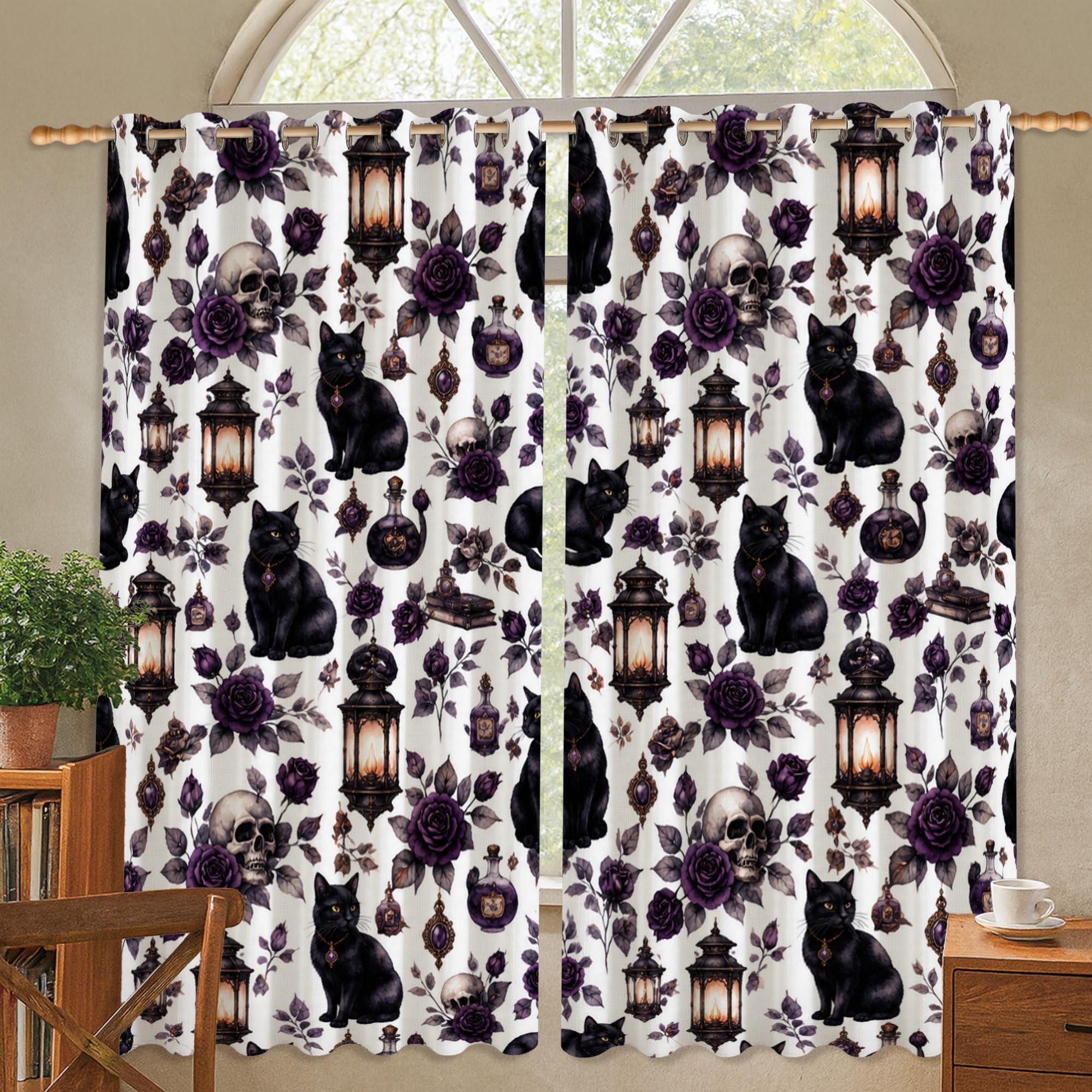 Rideaux chat Halloween pour salon : ambiance cosy et occultation thermique 132x137cm