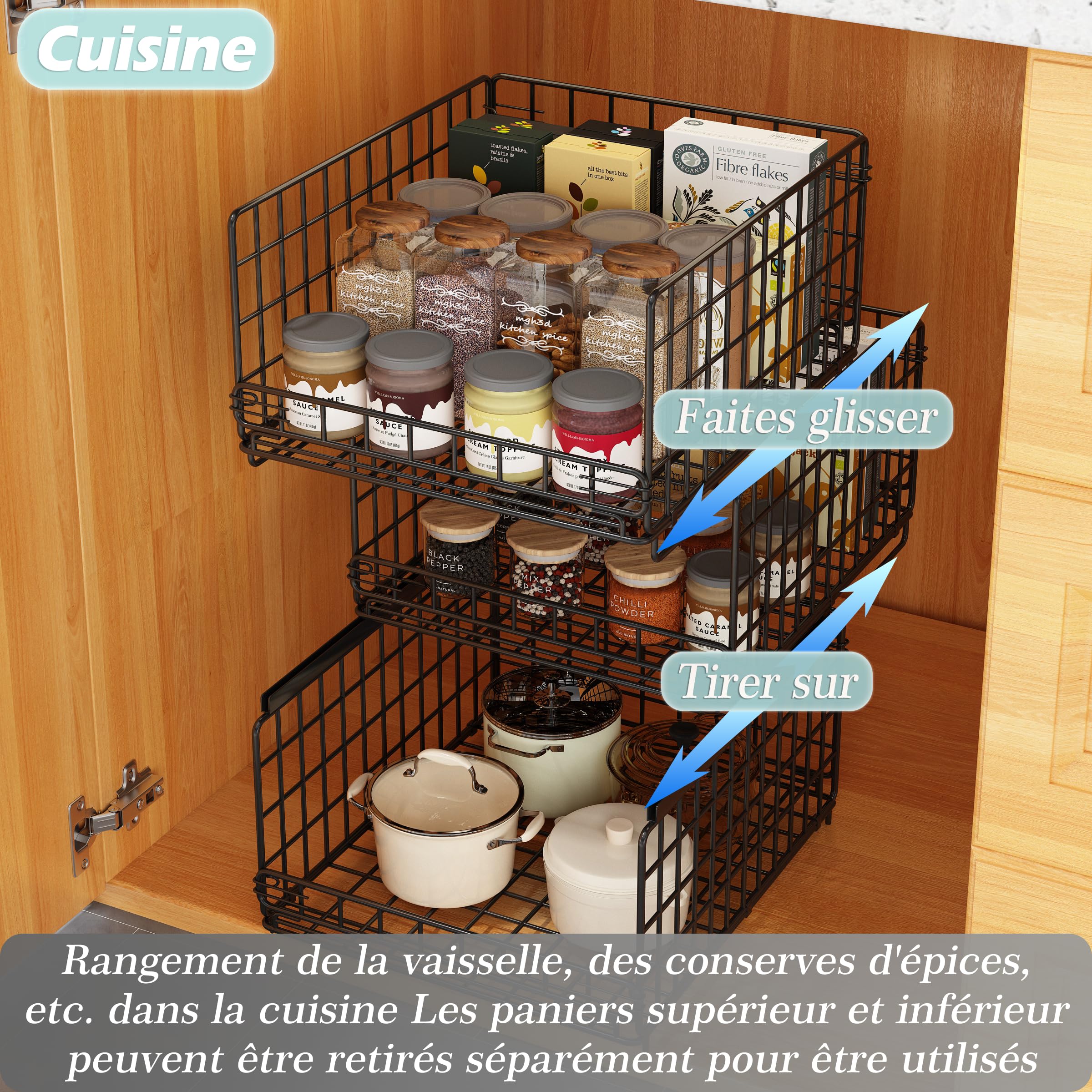 UMDONX Organisateur Coulissant à 3 Pièces - Organiseurs de Tiroirs Rangement - Vetement Dressing Boîte de Rangement pour Armoire-Noir