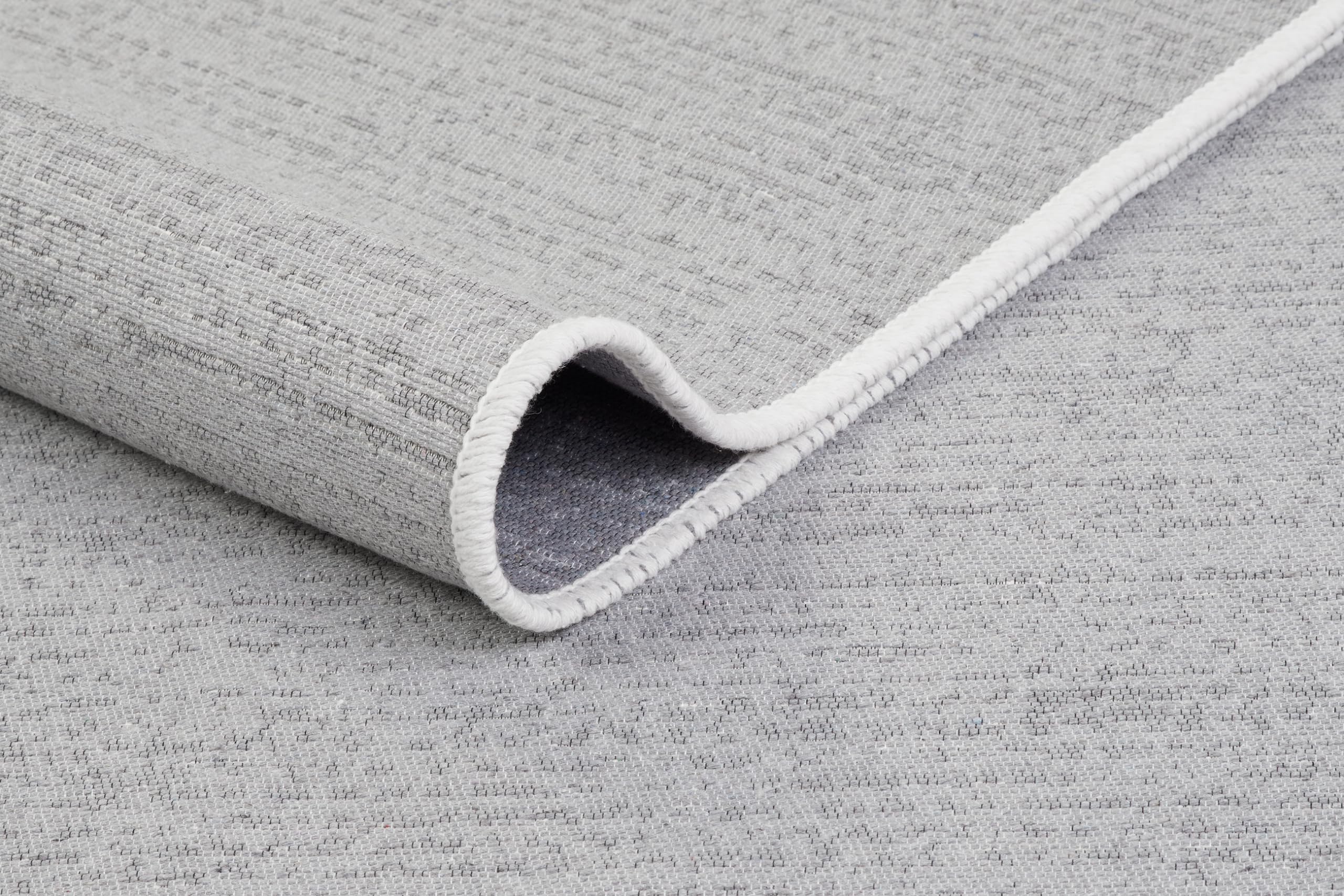 TAPISO Azteca Teppich Kurzflor Baumwolle Beidseitig Anwendbar Creme Grau mit Fransen Waschbar Wohnzimmer Schlafzimmer Waschmaschinenfest Küche ÖKOTEX 140 x 200 cm