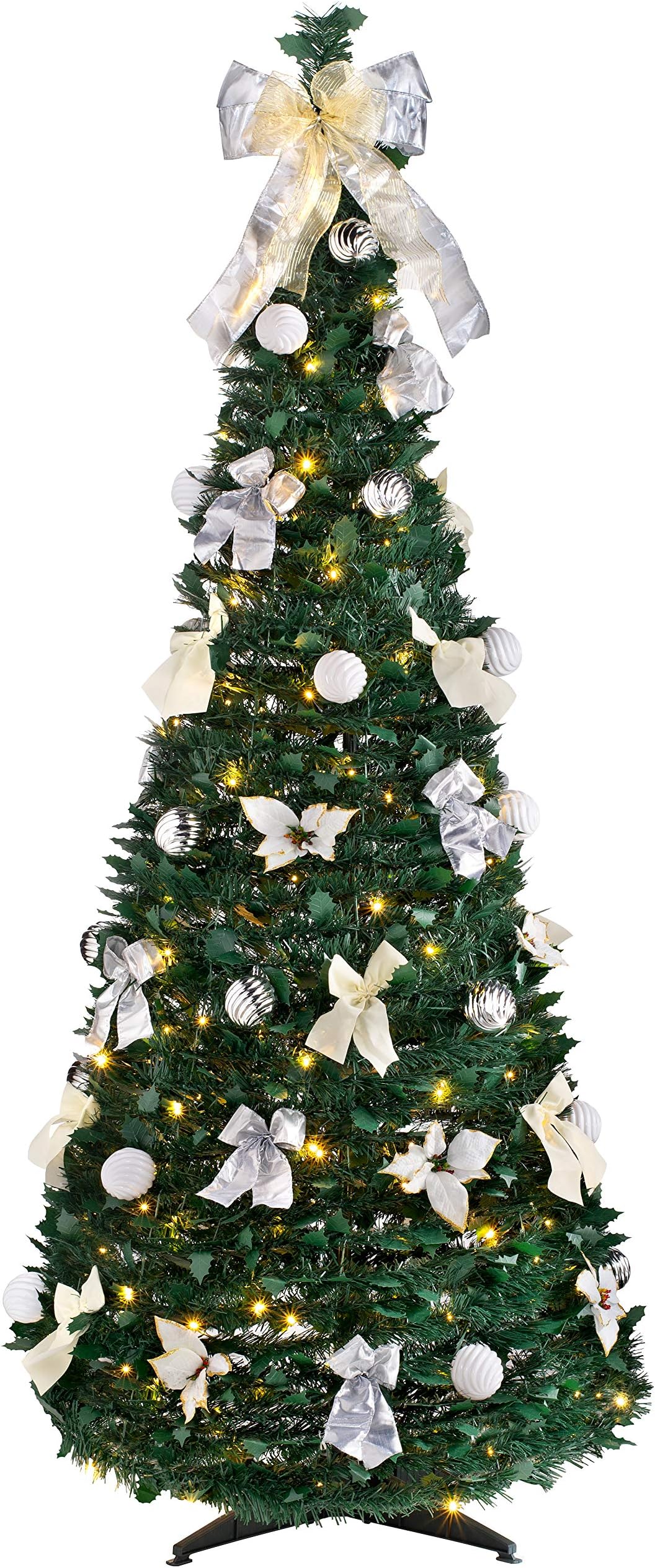 WeRChristmas Pre-Lit Pop Up Decorated Christmas Tree with 150 Warm LED Lights, Multi-Colour, 6 feet/1.8m