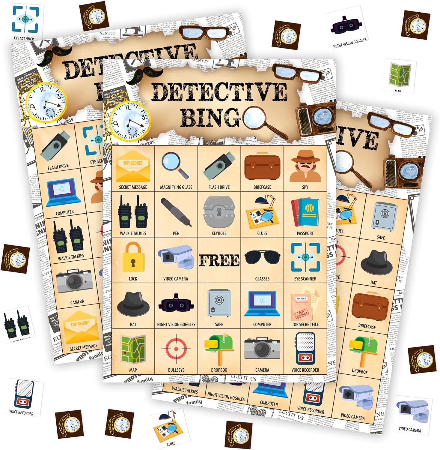 Detective Bingo Games For Adults, Agent Birthday Bingo Game Set, Detective Activity Bingo Card, Spy Bingo Favors For Family Friend Detective Lover, Mystery Detective Games Decor & Supplies -08