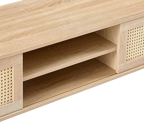 Miniatura 4 de Mesa de centro bohemia, mesa de centro moderna de 55 pulgadas, mesa de centro rectangular de madera con puerta corredera para almacenamiento, mesas
