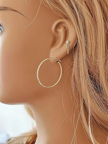 Miniatura 4 de Aretes de aro de oro amarillo de 14 quilates de 1.181 in de diámetro/no chapado en oro, no chapados en oro/cómodos/regalo para ella