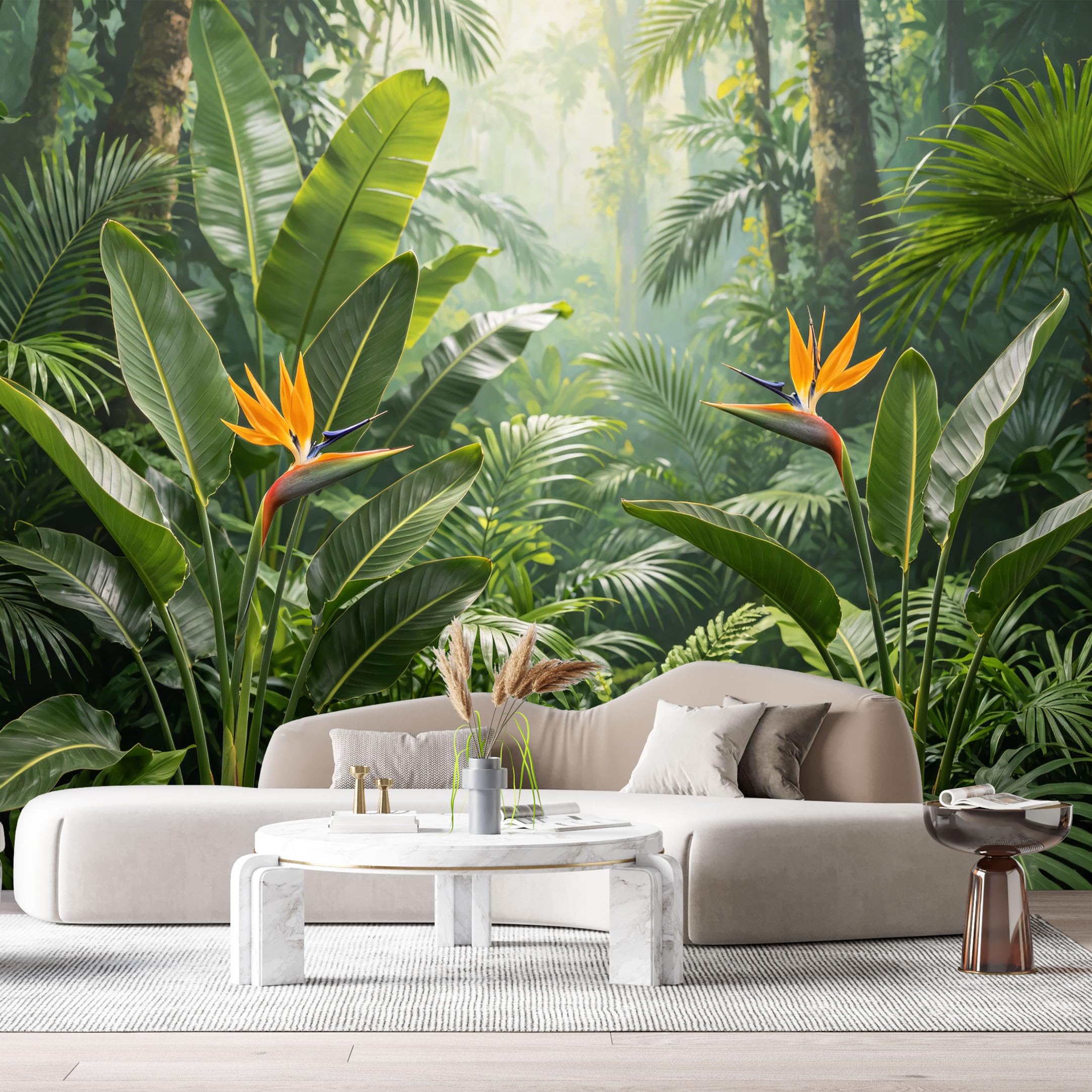 Custom Size Wall Murals Tropical Jungle Botanical Bird of Paradise Leaves Forest Greenery SelfAdhesive Wall Fabric Removable Large Wallpaper for Photo Living Room