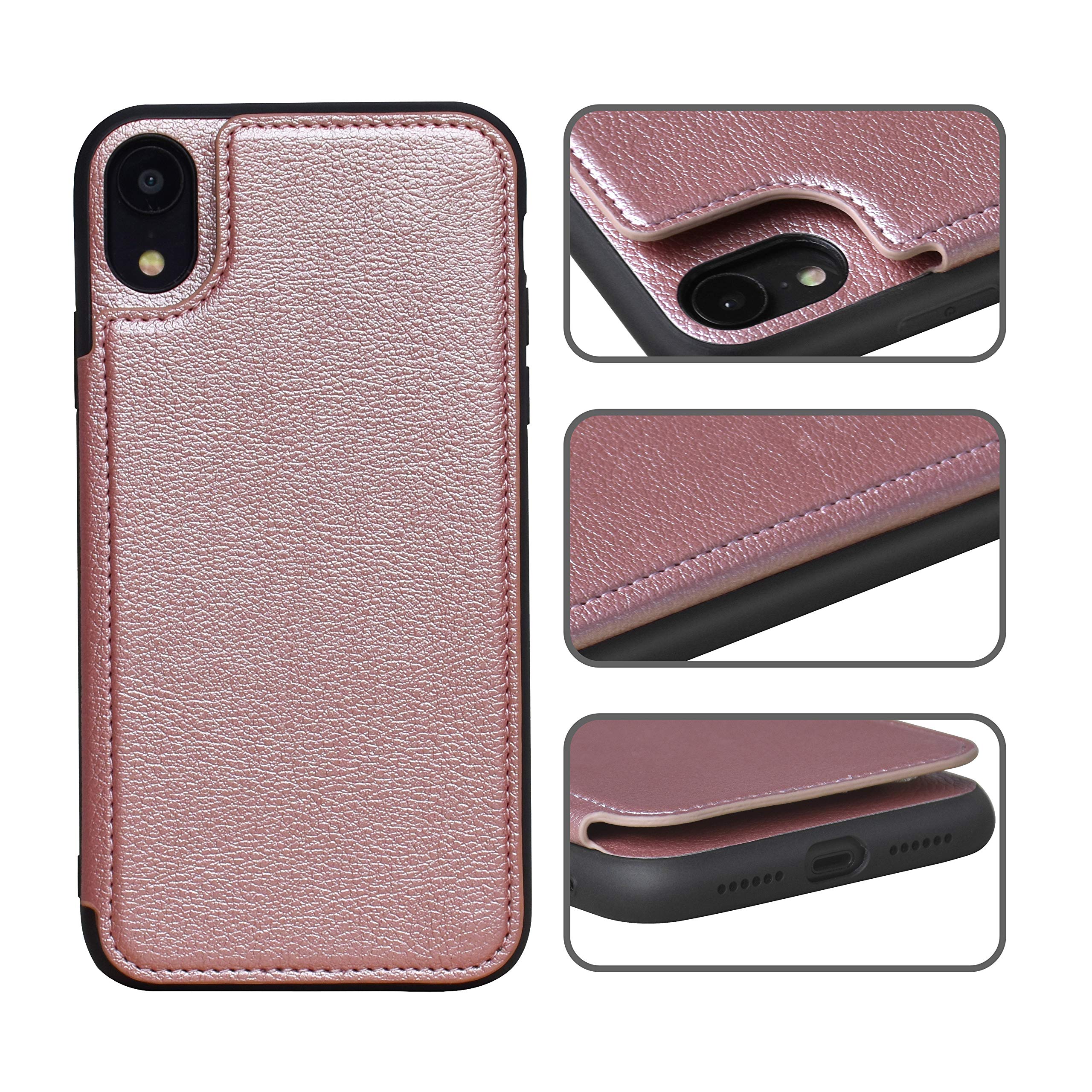 ACXLIFE Protective Cover with Card Slot Holder and Leather Magnetic Closure Case for iPhone XR 6.1Inch (Rosegold)
