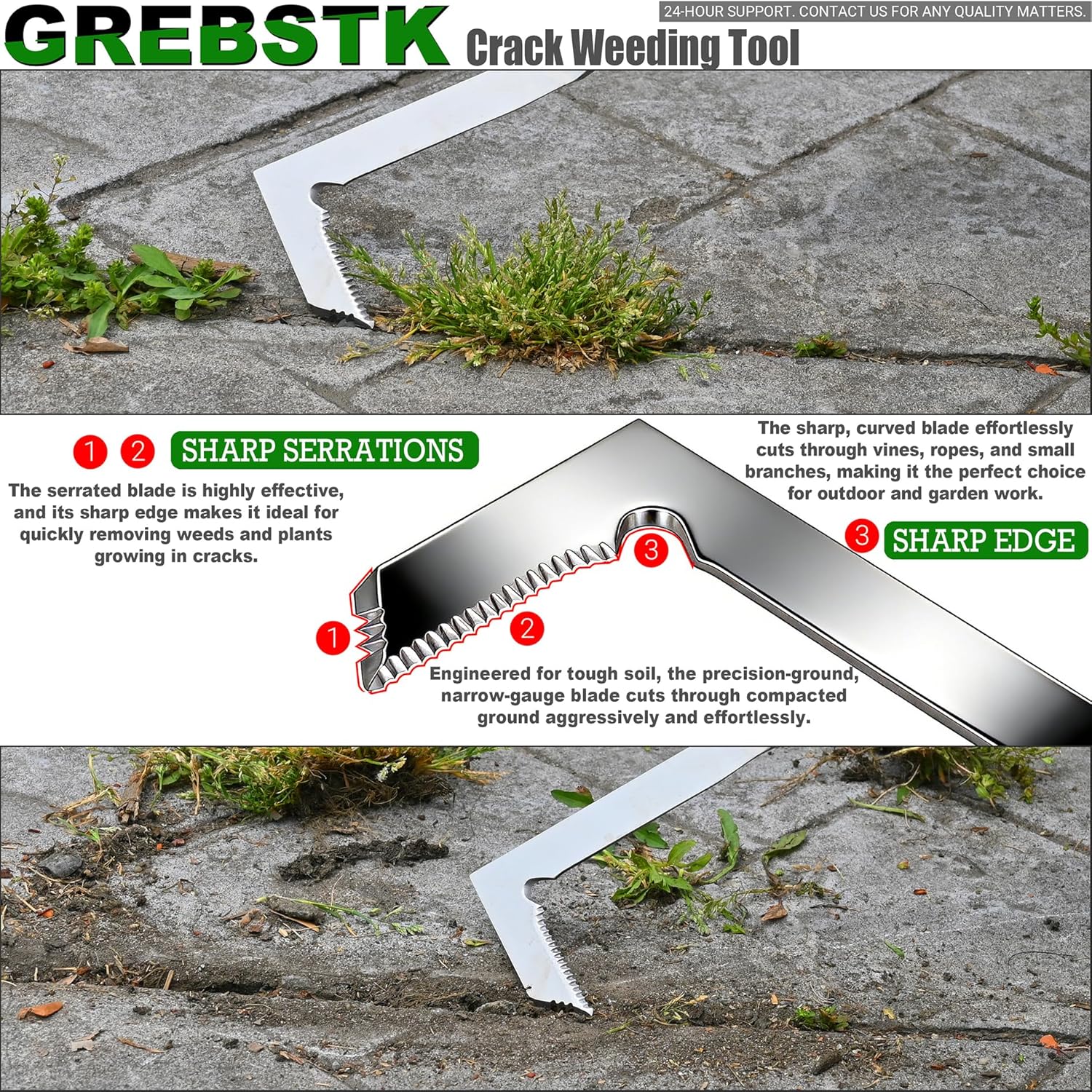 GREBSTK Crack Weeder Crevice Weeding Tool Stainless Steel Manual Weeder Beech Handle Gardening Tool, 22 inch