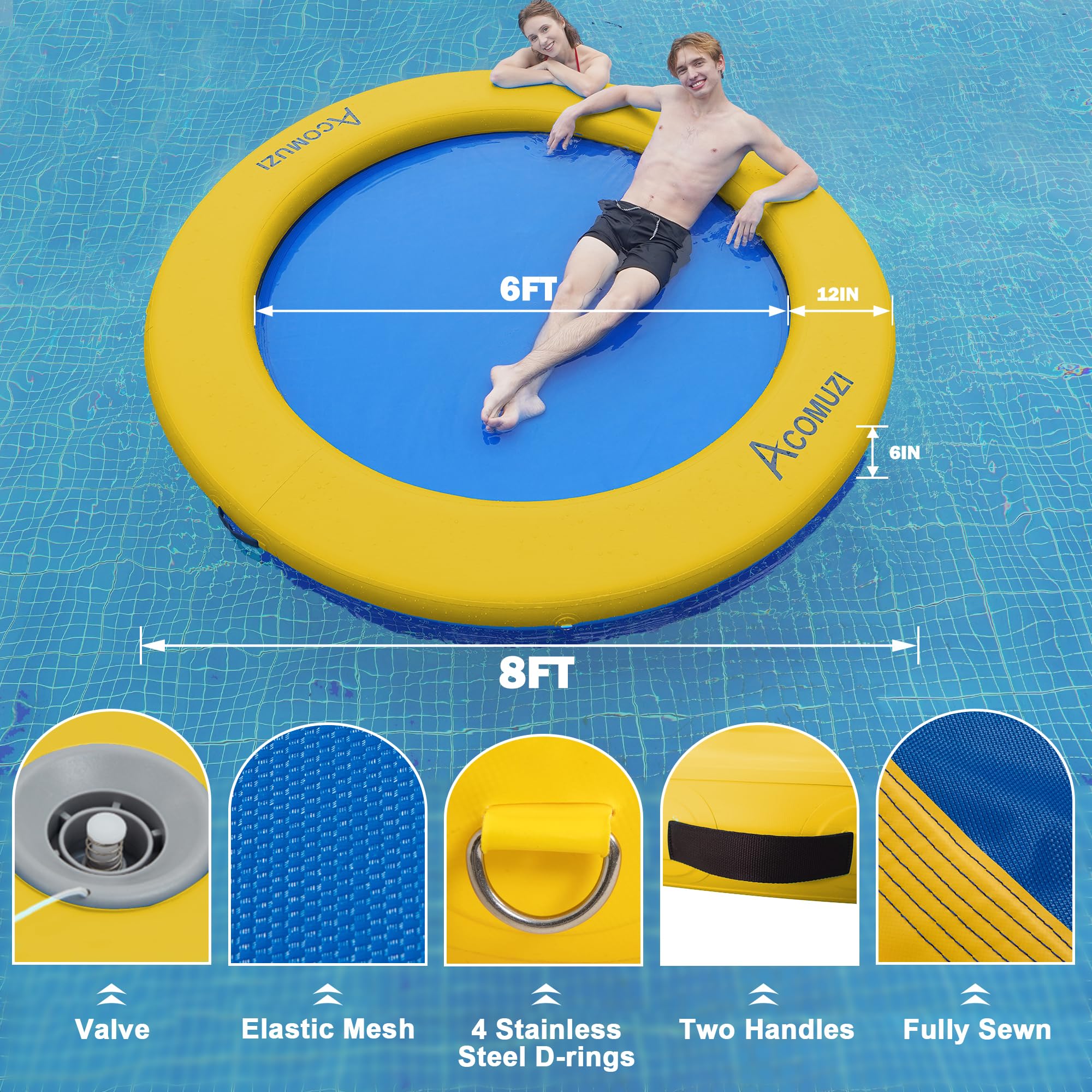 8ft Floating Dock Raft 8ft Inflatable Water Hammock Dock - Circular ...