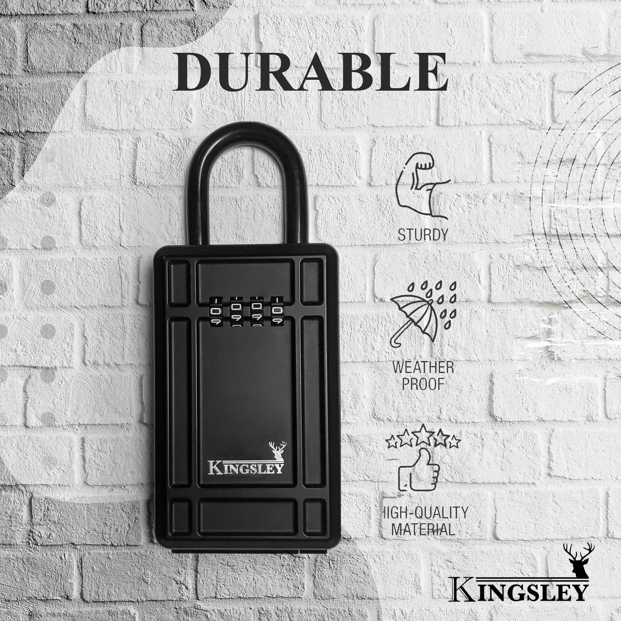 Kingsley KL313 Boîte de rangement pour clés de grande capacité avec code réinitialisable, boîte de verrouillage résistante à l'eau pour clés de rechange, boîte de verrouillage pour maison,
