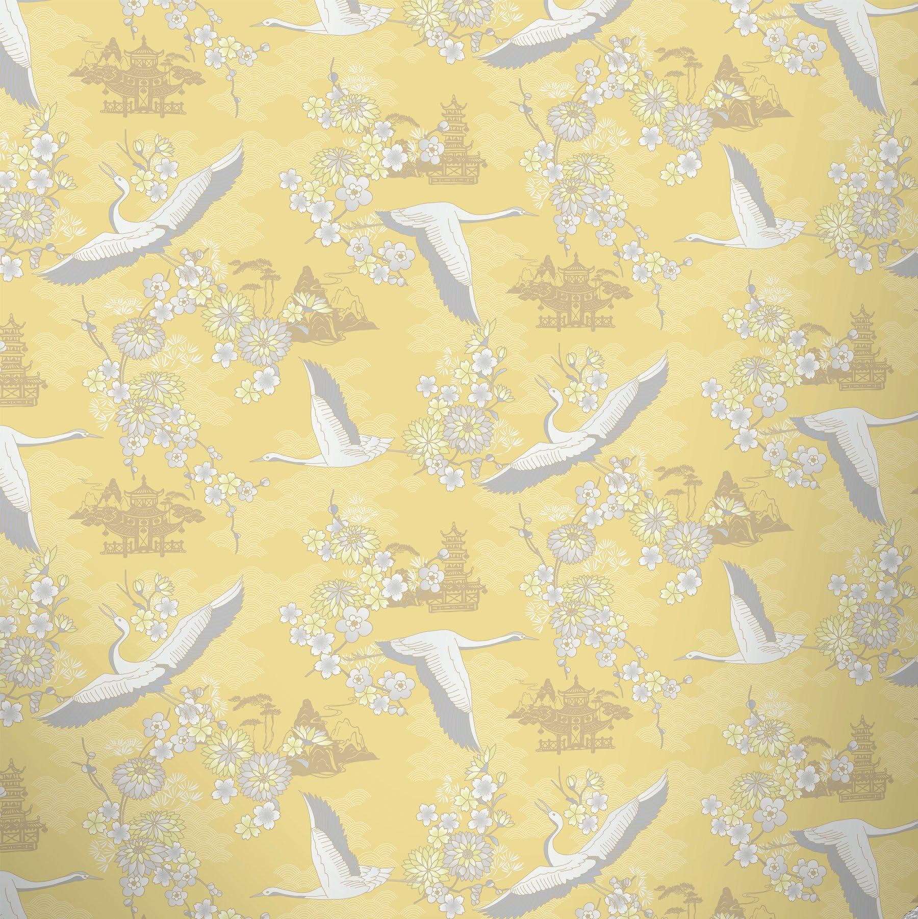 Rasch Birds Wallpaper Flowers Floral Temple Oriental Metallic Shiny 4 Colours