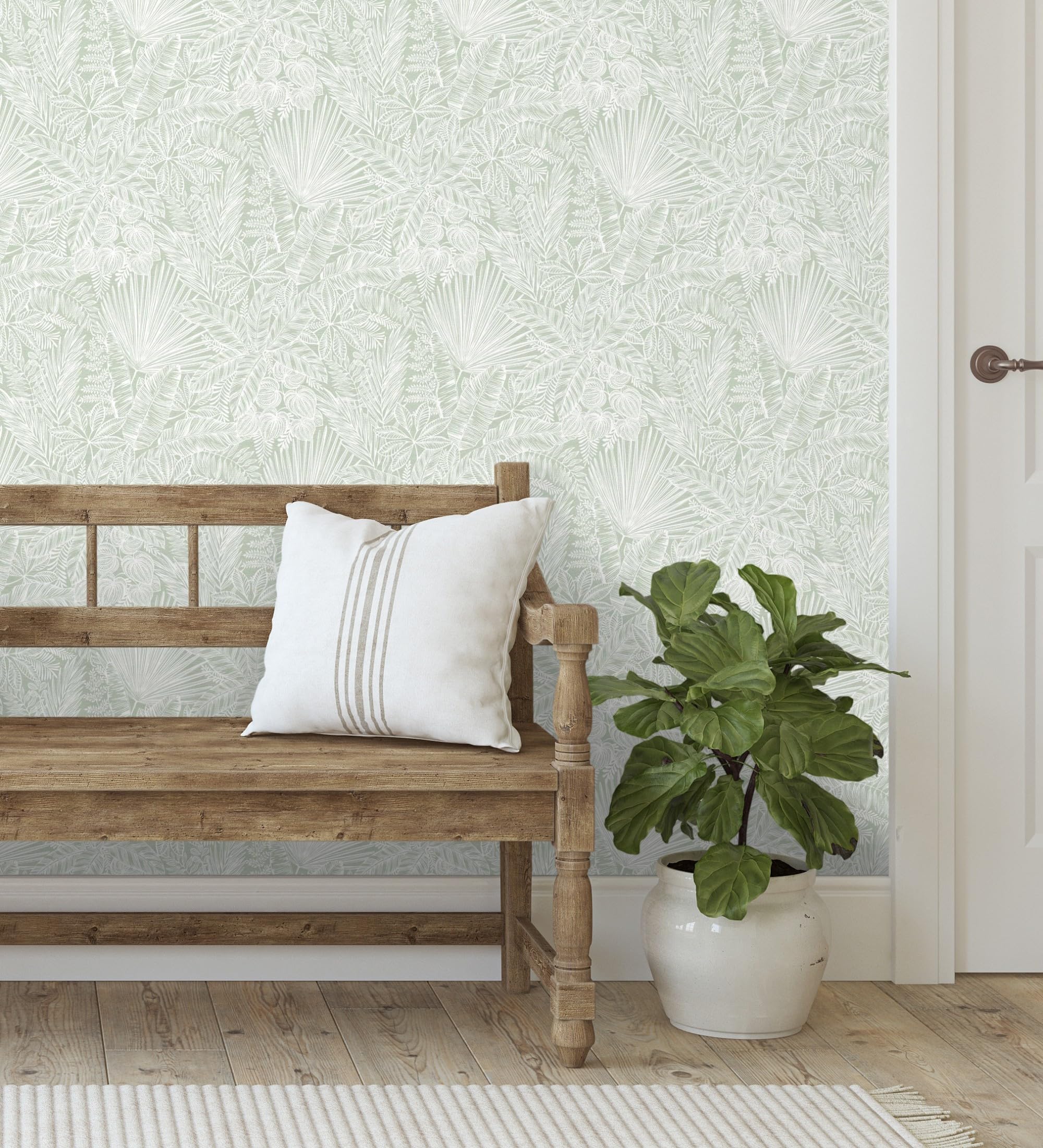 GAULAN 682474 - Papel pintado vinílico ecológico de selva tropical con hojas fondo verde claro para pared salón cocina baño dormitorio pasillo - Rollo de 10 m x 0,52 m
