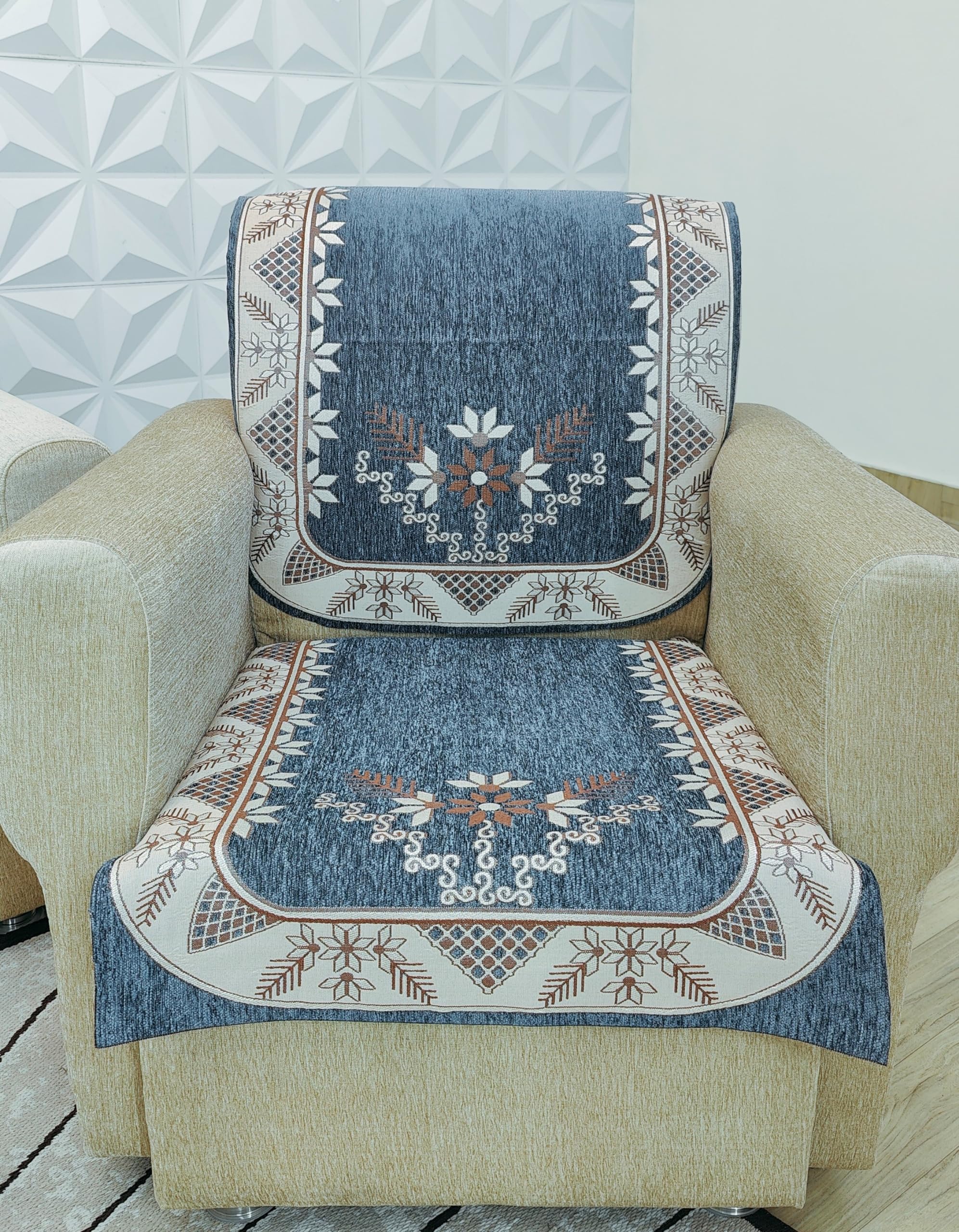 KREEVA Laser Cut Velvet Chenille Sofa Cover | for 5 Seater (3+1+1) Sofa | (Greyish Blue, 6 Piece Set) | Sofa Slipcovers (B0CJBPM5D2) Amazon Price History, Amazon Price Tracker