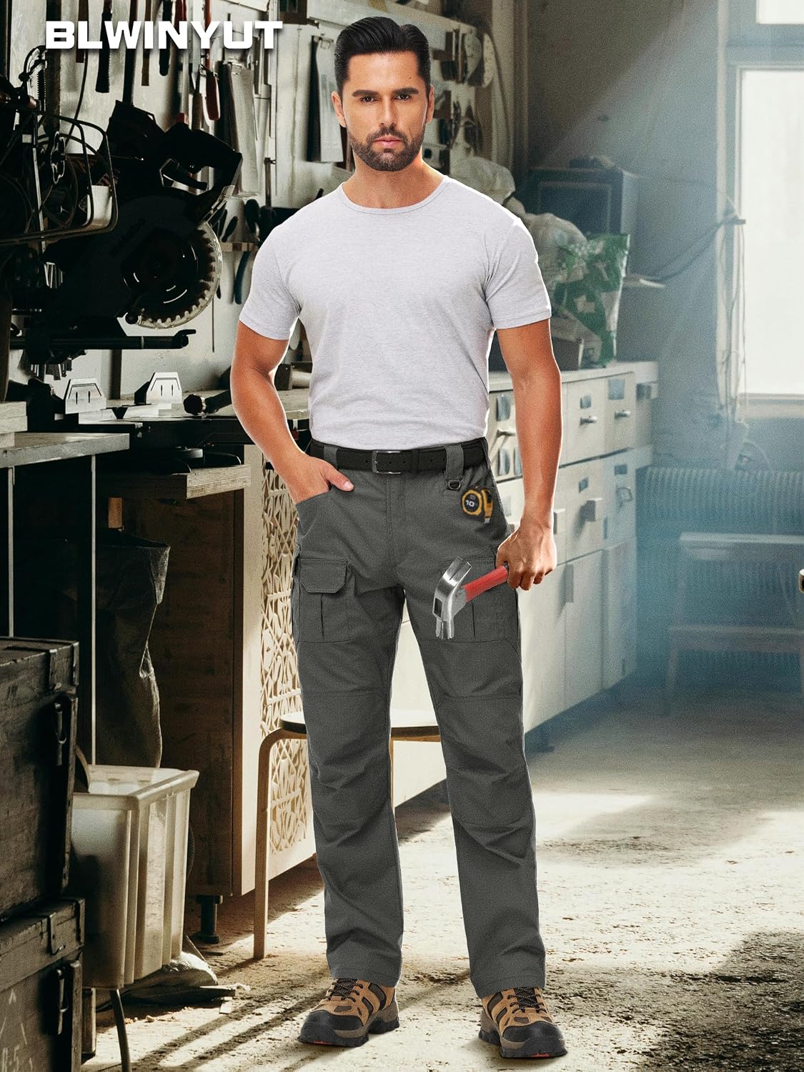 Men's Tactical Pants Water Resistant Stretch Ripstop Cargo Pants Lightweight Outdoor EDC Work Hiking Pants
