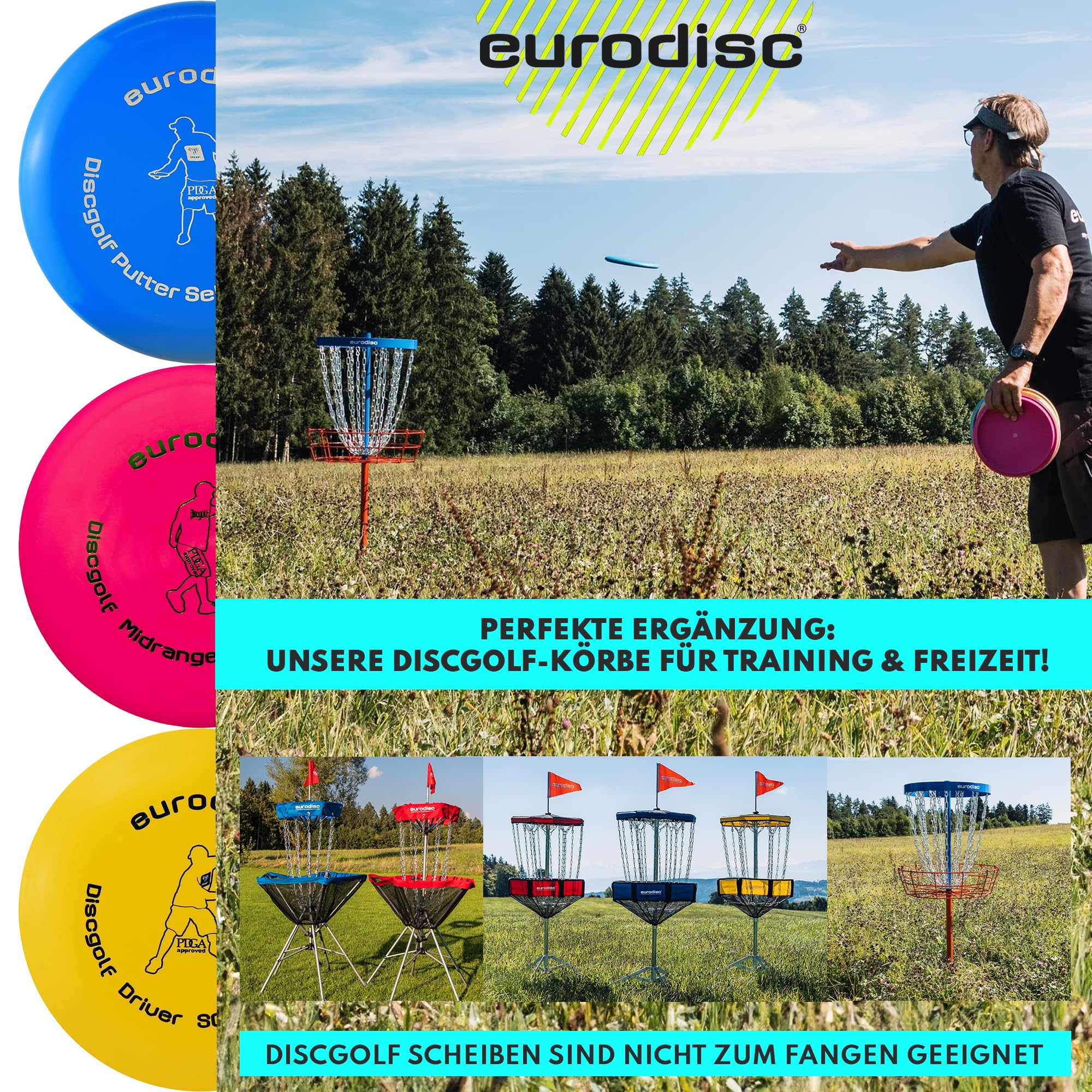 Eurodisc Disc Golf Frisbee zestaw startowy dla początkujących, wyjątkowo wysokiej jakości, trwały, Selection Putter Midrange Driver (niebieski, pomarańczowo-żółty)
