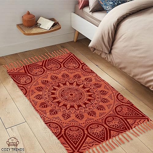 Miniatura 105 de Alfombra de trapo de algodón, 24 x 36 pulgadas, multicolor, tejida a mano, lavable y reversible, para sala de estar, cocina, entrada, con borlas