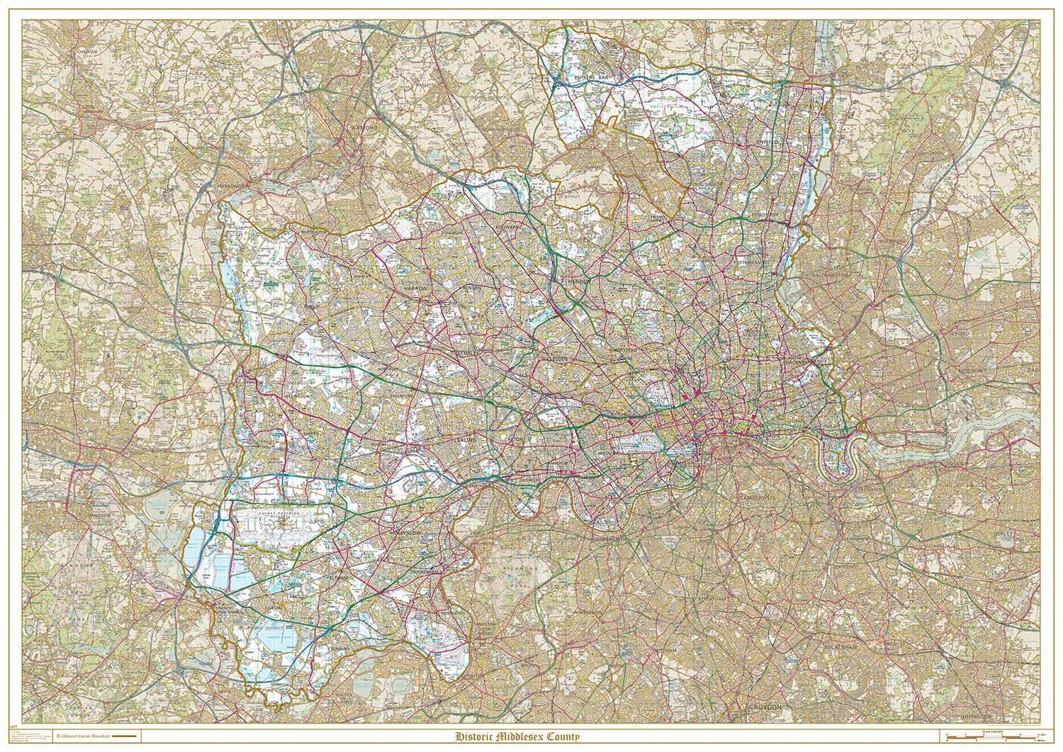 Historic Middlesex County Map-Plastic Coated