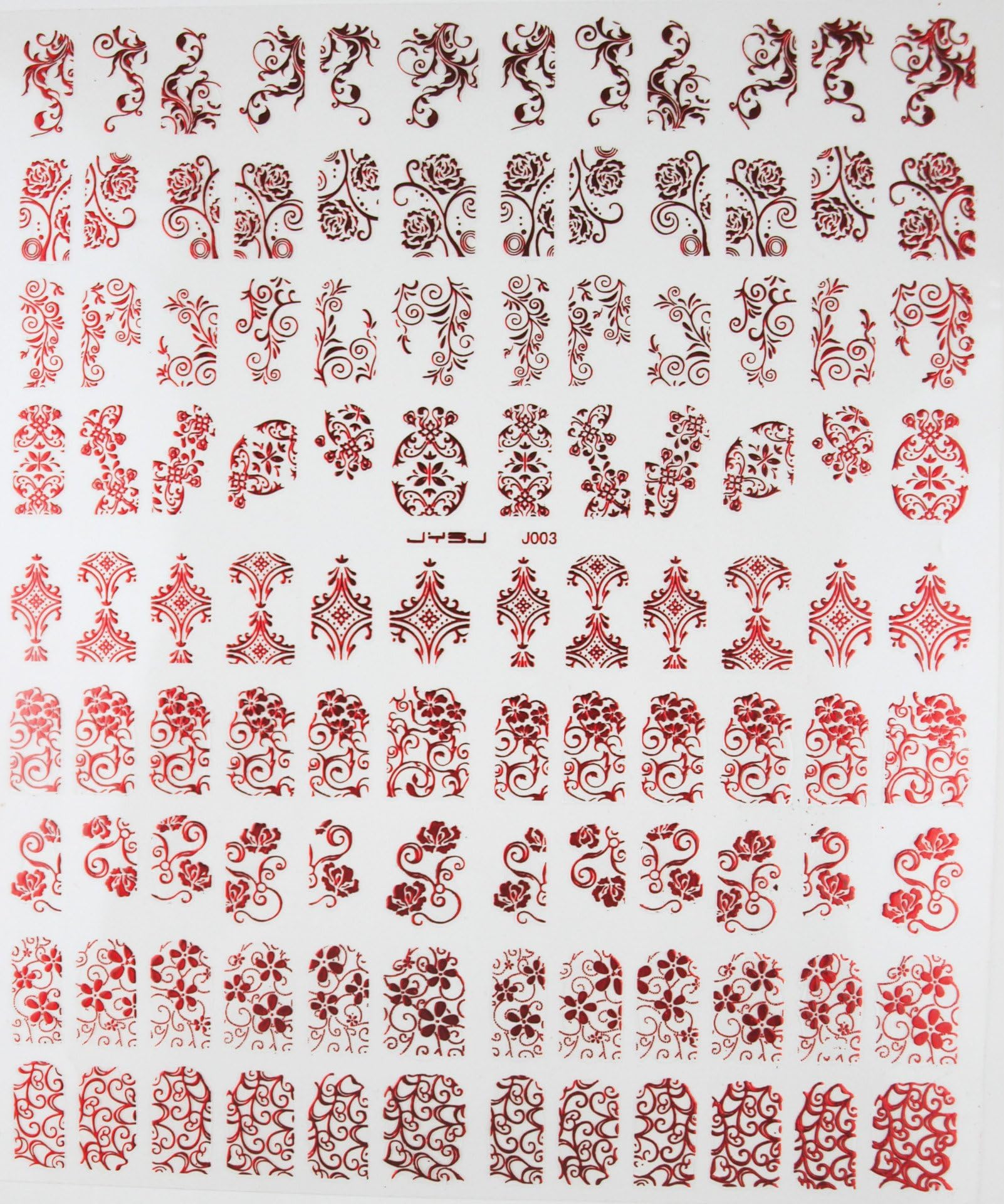 108Pcs 3D Red Flower Nail Art Stickers Decals Stamping DIY Nail Decoration Tools