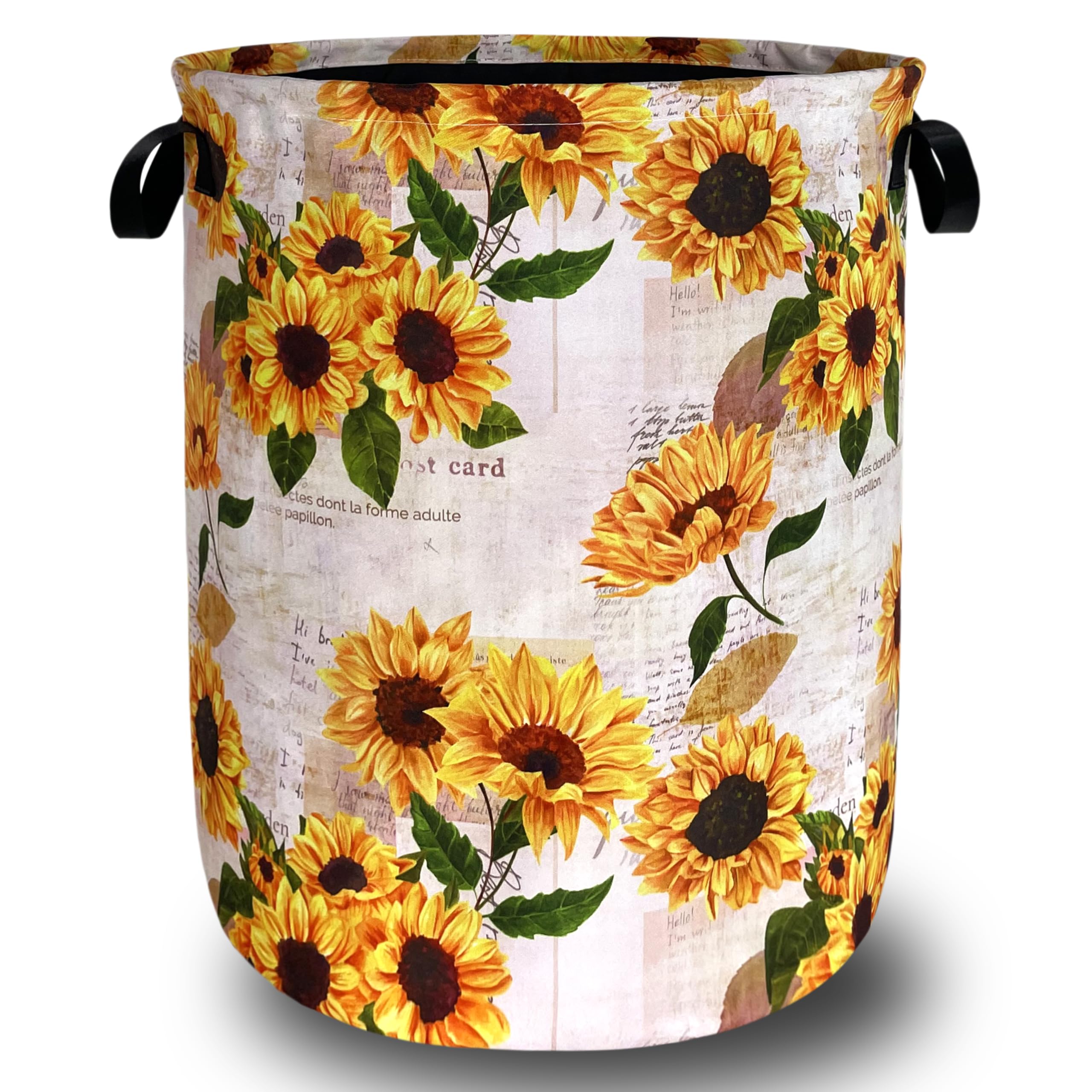 Vintage Sunflowers Laundry Basket Oxford Cloth Foldable Yellow Floral Laundry Hamper With Handle Portable Clothes Storage Organizer Basket 18.9x16.5 Inch Laundry Bag For Laundry Room/Bedroom/Bathroom