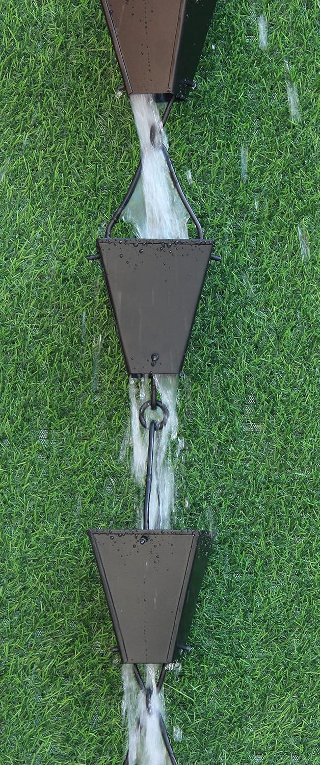 KAM Home Bronze Tapered Square Cups Rain Chain with Installation Kit (Black, 14)
