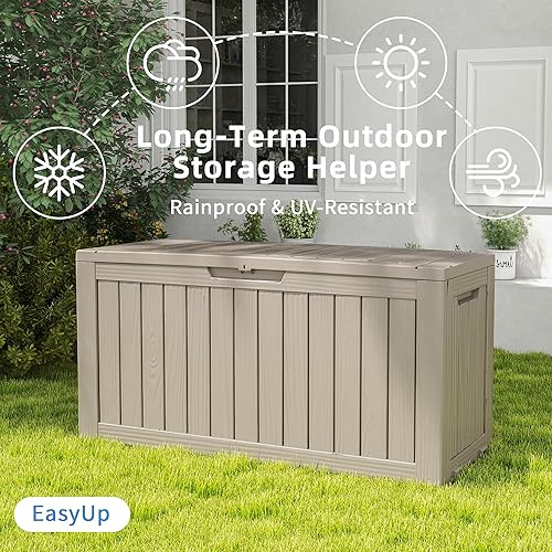 Vista 75 de EasyUp Caja de cubierta de resina de 31 galones, impermeable, resistente a los rayos UV, caja de almacenamiento al aire libre para entrega, patio