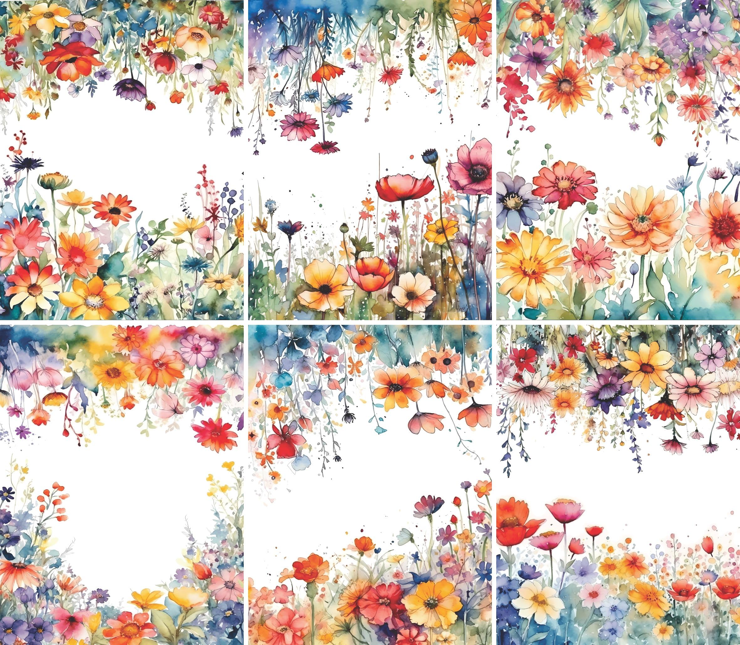 Wild Flower Borders Rice Paper, 8 x 10.5 inch - for Decoupage Cards Crafts