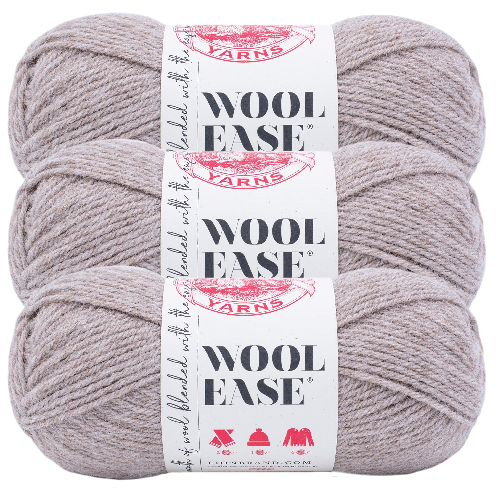 (3 pcs) Lion Brand Yarn Wool Yarn Beige (Oatmeal) — image 1