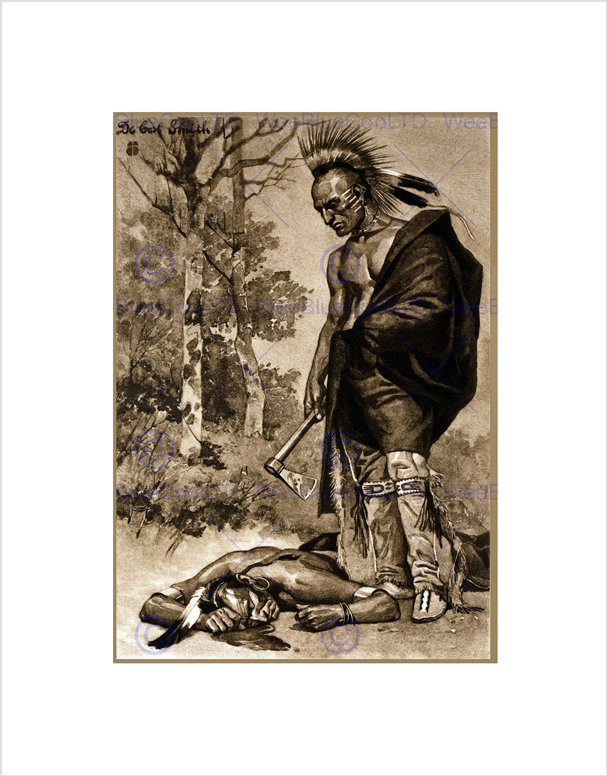 Wee Blue Coo Drawing Pontiac Ottawa Chief Native American Tomahawk Wall Art Print
