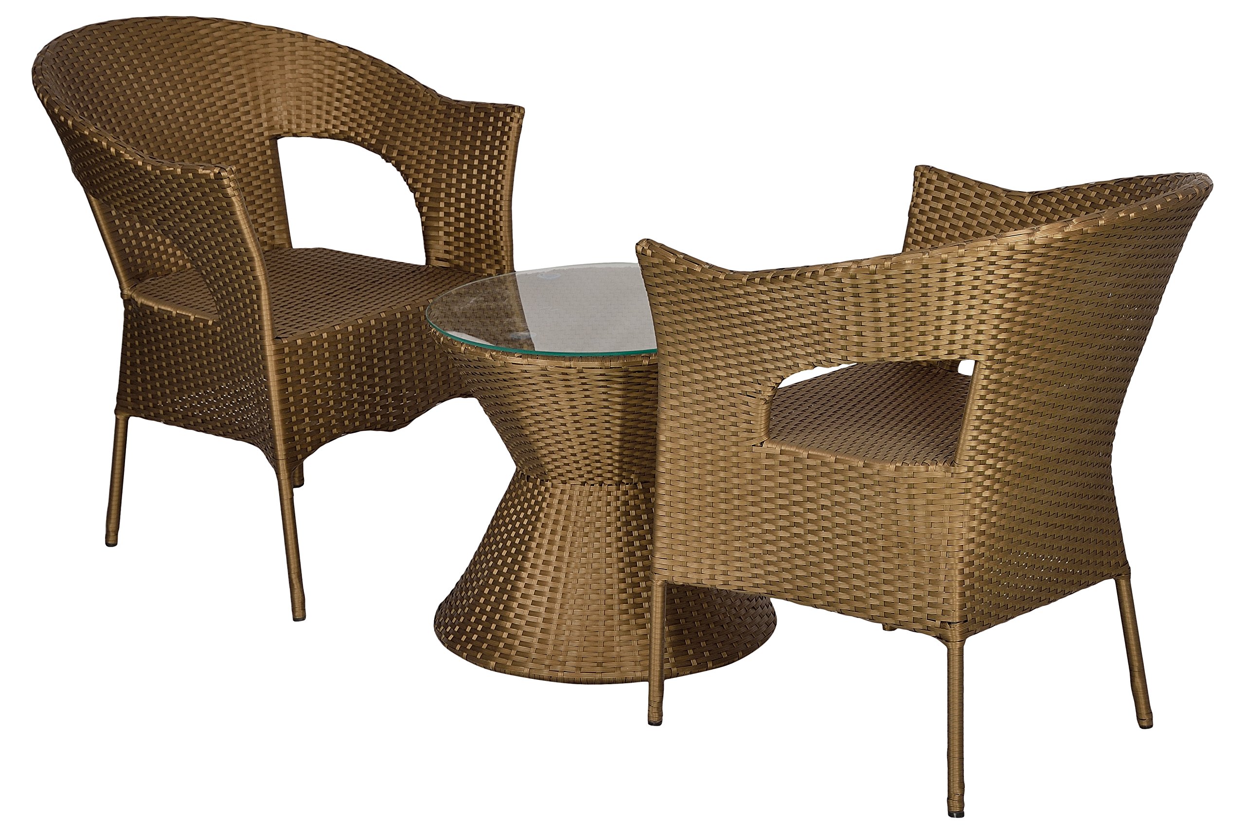Eiffel Garden Patio Seating Chair and Glass top Table Set Balcony Outdoor Furniture with 1 Tables and 2 Chair Set - (Golden)-image-1