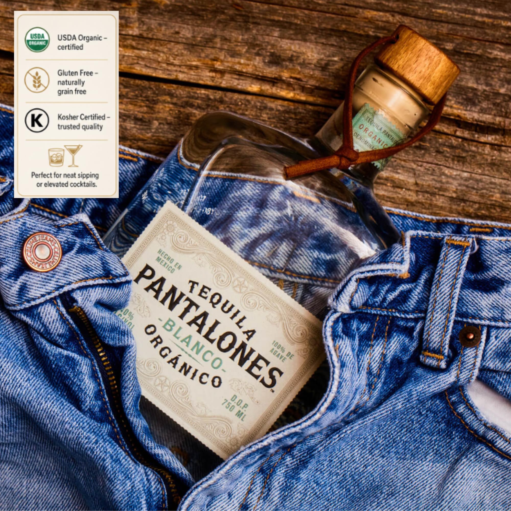 Pantalones Tequila Blanco Orgánico 100% Blue Weber Agave 700ml 40% Vol. Mexico
