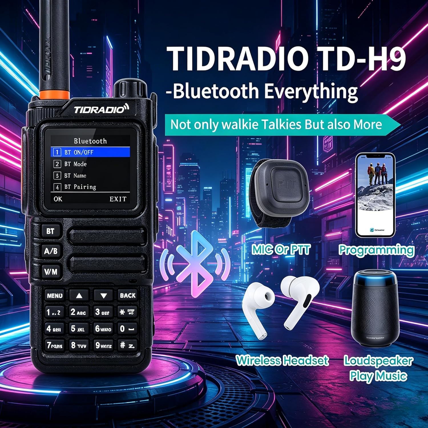 TIDRADIO TD-H9 10Watt GPS/APRS GMRS Radio Handheld, Spectrum Analysis, Web Upgrade, APP/PC Wireless Programming,Compass,Multi-Band Long Range Walkie Talkies,MTexting,NOAA,AM,FM-Green,1Pack