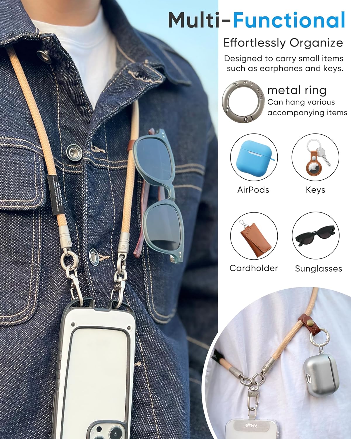 APEGG Phone Lanyard Universal Phone Strap crossbody Adjustable Anti-Drop Neck Strap with 2 Phone Tether Patches & Wrist Strap - Image 4