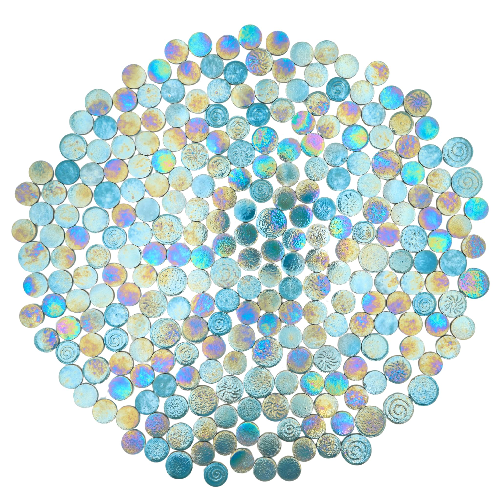 Mosaïque en céramique irisée ronde bleu ciel pour rénover sa crédence