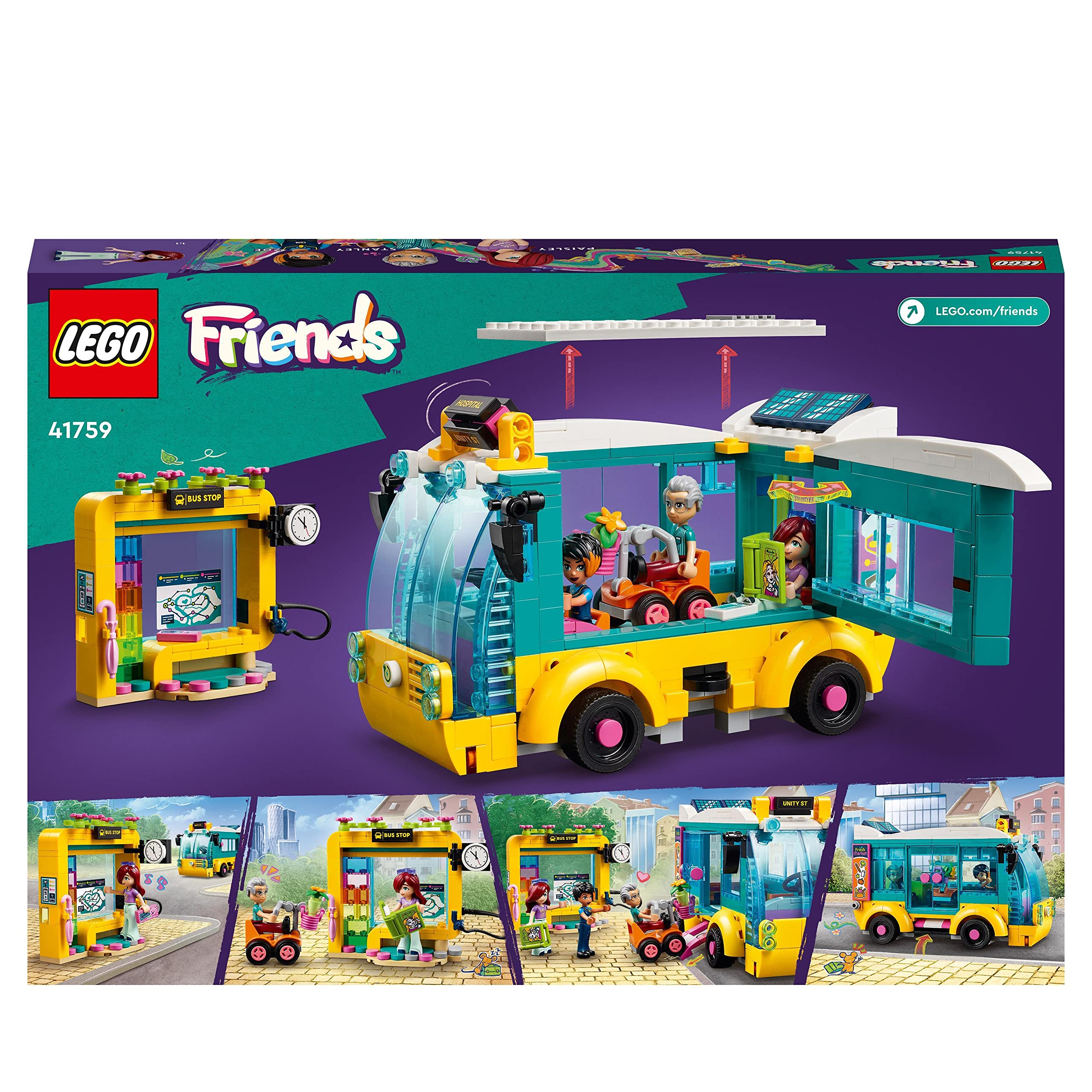 LEGO Friends L’Autobus di Heartlake City, Bus Giocattolo per Bambini e Bambine dai 7 Anni, Veicolo dell'Amicizia con Mini Bambolina Paisley, Idea Regalo, Esclusiva Amazon 41759